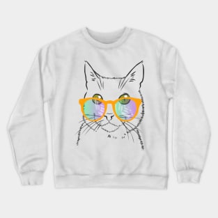 cute cat with beautiful glasses Crewneck Sweatshirt